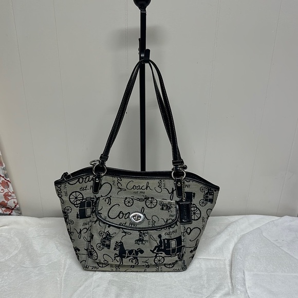 COACH Horse & Carriage Canvas Leather Trim Shoulder Bag Carryall Tote - Picture 1 of 15